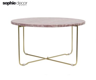 Столик MARTY диам.65х33 cм, мрамор, розовый-золото